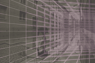 GIF image of a rained street, few grid lines and shards containing reflections. All blending together like image is breathing.