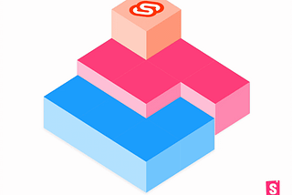 Animated illustration where a tetris-shaped block with a Svelte logo merges into two other ones that are Storybook-colored
