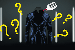 An illustration of the Sound Shirt with a expensive price tag and many question marks around it.