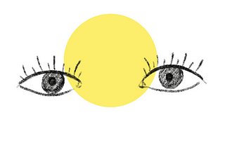 A pair of eyes that blink, focus on a dot, move away as if distracted by the moving dot.