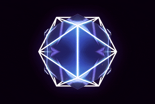 A rotating dodecahedron wireframe with a solid, iridescent animated dodecahedron inside.
