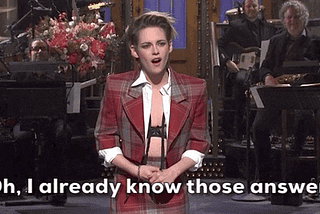 Kirsten Stewart on Saturday night live says “Oh I already know those answers”