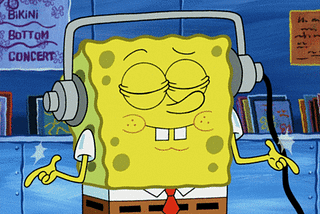 SpongeBob SquarePants enjoying listening to music