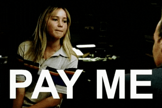 Gif: Jennifer Lawrence is saying “pay me” on repeat.