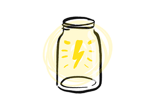 Illustration of a glass jar with a glowing lightning bolt inside.