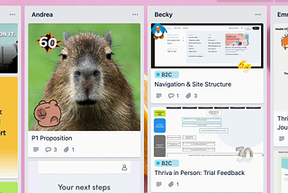 Part of the CRD trello board showing stickies and gifs