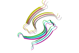 Structure of the core of D10 amyloid fibrils. Individual chains are displayed in separate colors. PDB 9CWW. CC BY SBGRID.