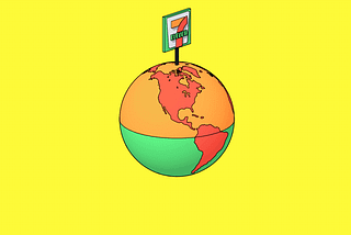 An illustrated gif of 7-Eleven signs popping up all around the world.