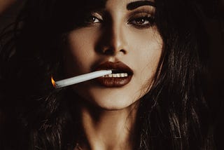 A woman smoking a cigarette