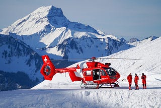 Rescue helicopter in the snow