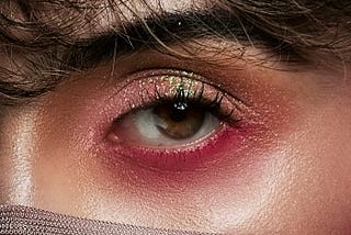 A close-up of an eye with make-up