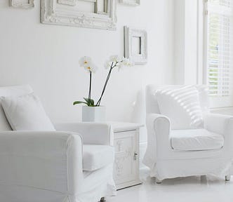 An all-white room.