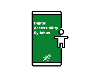 Accessibility logos in black on a phone with a green background.