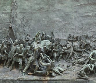 Bas-relief stone mural of revolutionary war.