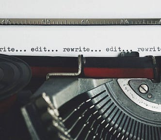 On a typewriter, someone typed “rewrite… edit…” repeatedly. #typewriter #editing #edit #rewrite #writing