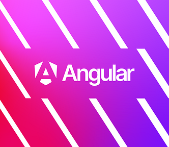 Visual with the latest Angular logo with the label “Angular” over a gradient.