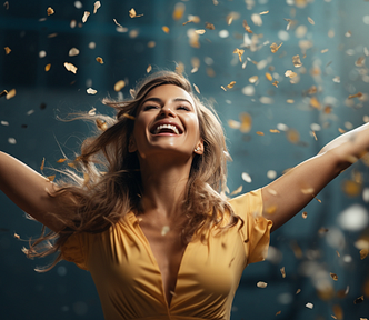 stock photo of a woman celebrating small successes