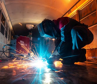 A person welding