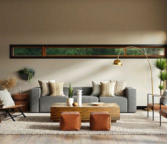 Japandi style interior design example of living room (minimalist with natural light)