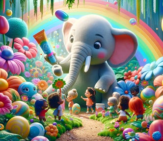 Cartoon image of elephant offering beauty products to children in a magical land — How Drunk Elephant Took Over Beauty Marketing to Children