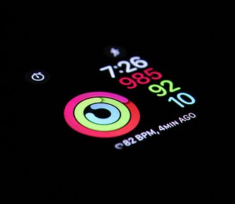 Apple Watch with Activity face in dark
