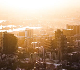 A cityscape at dawn