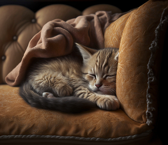 ai generation of “a kitten sleeping on a sofa”