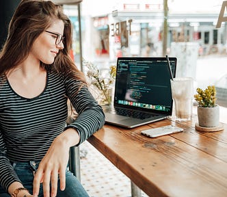 Developer with her laptop.