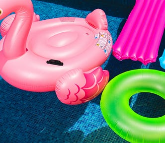 floating toys in a swimming pool
