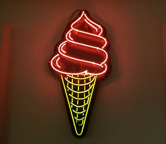 Neon sign showing an ice cream cone