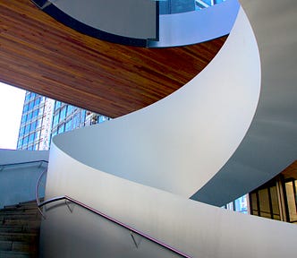 Modern stair case in the shape of a number 2