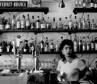 Cafe bar tender in black and white