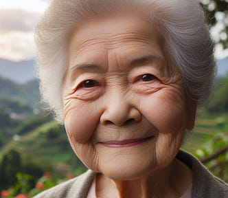 A constructed AI image of an older woman’s face to illustrate post