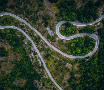 Arial view of a windy road in North Macedonia