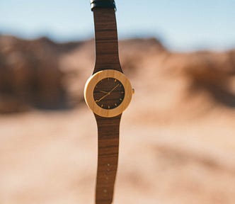 A floating watch looked like carved of wood  as the symbolic metaphor to this article’s title/subtitle: The Ultimate Trip Back in Time, An inventive virtual journey of an architecture addict’s arch-zeal