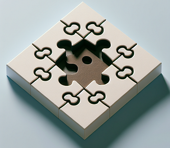 A single puzzle piece fitting into a larger puzzle, symbolizing design patterns in JavaScript.