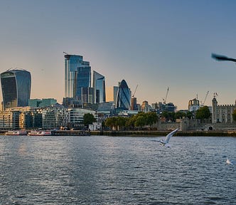 Landscape view of London’s financial district
