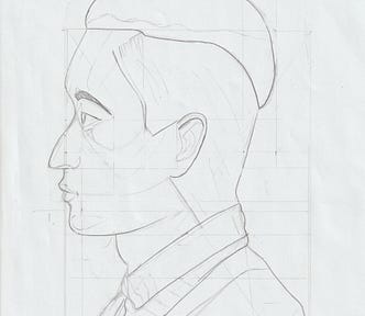 Plumb lines used to draw a face