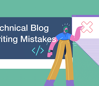 Featured image for blog post on common technical blog writing mistakes to avoid.
