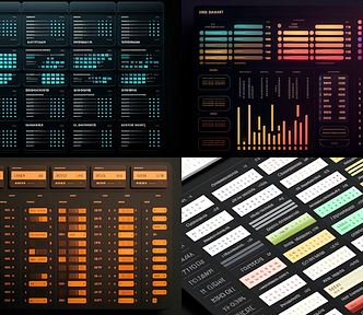Colorful futuristic looking data tables in user interfaces.