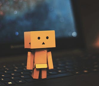 A possibly conflicted little robot.