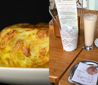 Tortilla española (Spanish omelette) and Horchata beverage in Valencia, Spain