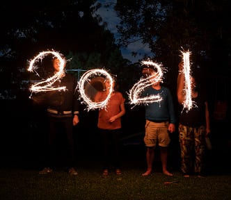 People spelling out 2021 with fireworks