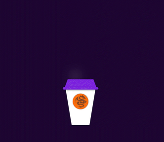 A gif movie capture of an HTML/CSS animation of a coffee cup on a dark background with blurry steam emerging. All elements are set in HTML/CSS.