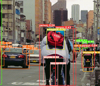 GIF showing traffic in a busy city and objects labeled by YOLOv8.