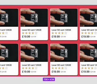 Shrinking and then expanding a Figma Component, illustrating a 4-, 3-, and 2-card wide row of search results, proving breakpoints and flexbox behaviours are possible to prototype.
