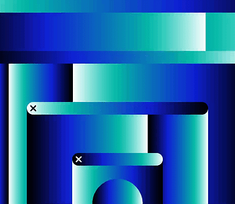 Animated abstraction of computer windows with green and blue gradient.
