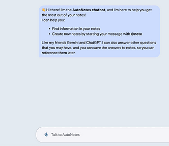 A GIF quickly showing off AutoNotes features. This begins on the “Chat” page. The user types in a query and clicks on the link to referenced note included in Gemini’s response. Next, the user clicks on the “Home” page and browses (via scrolling and uncollapsing containers) the hierarchical tags and summaries. Finally, the user clicks on “Highlights” for a fun preview of quotes, favorite people, etc. across the entire set of notes.