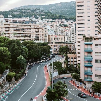 The tight city streets of Monaco, where F1 races next.