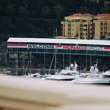 The yachts at the harbour beside the Monaco circuit.